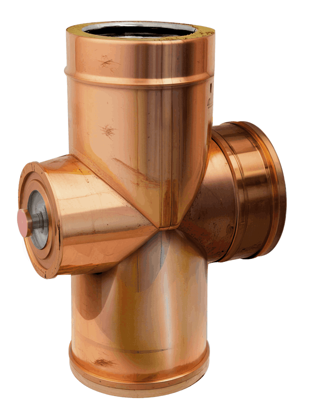 Raccordo a 90° + Ispezione Rame / Inox AISI 316L doppia parete coibentato lana di roccia